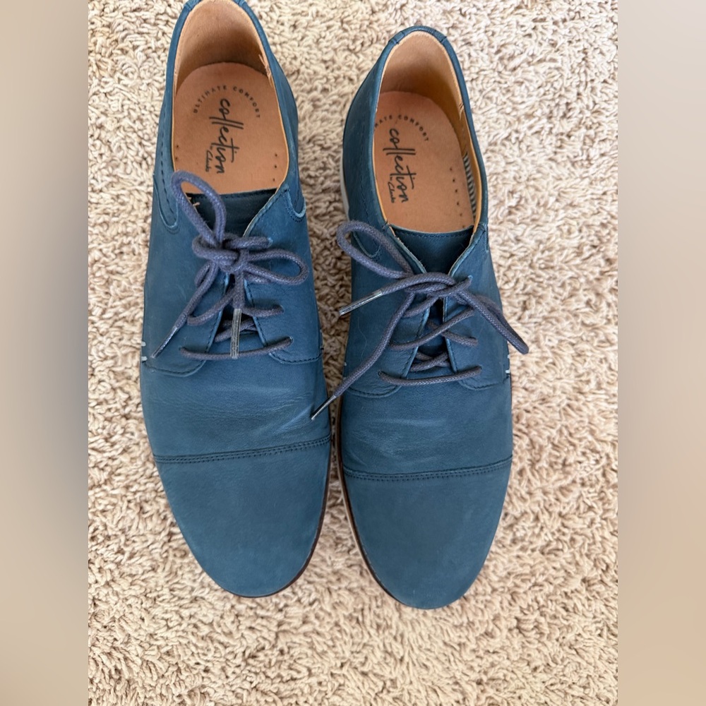Clarks Raharto Vibe- Mens Blue Leather Cap Toe Oxfords Shoes